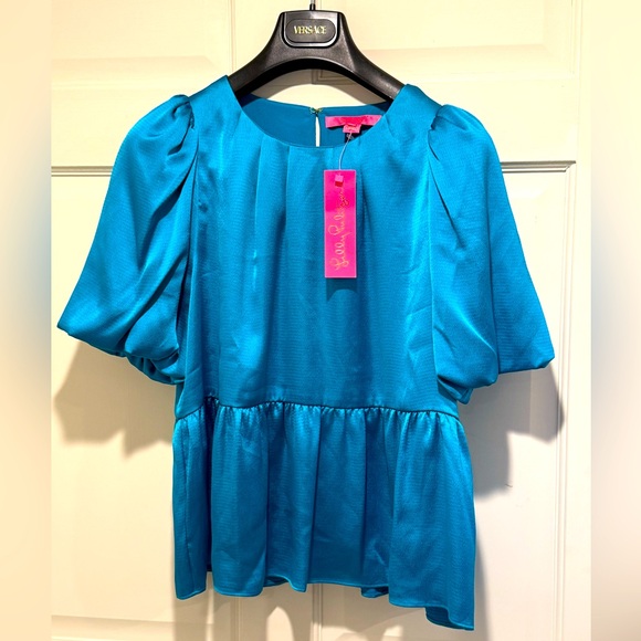 Lilly Pulitzer NWT Size 4 Elegant Blakelynn Blue Rhapsody Elbow Sleeve Top (516) - Picture 3 of 14